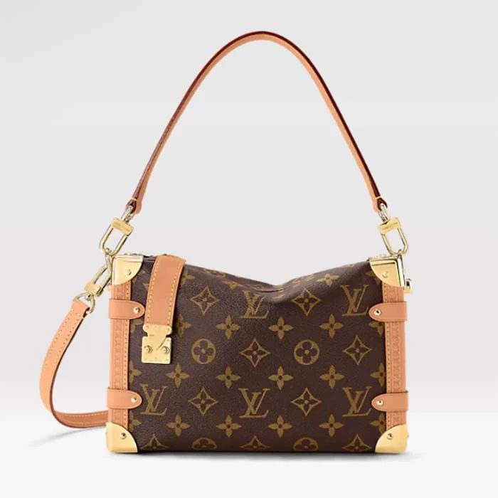 Louis Vuitton handbags with a metal - framed clasp for durabilityLouis Vuitton LV Women Side Trunk Monogram Coated Canvas Cowhide Leather