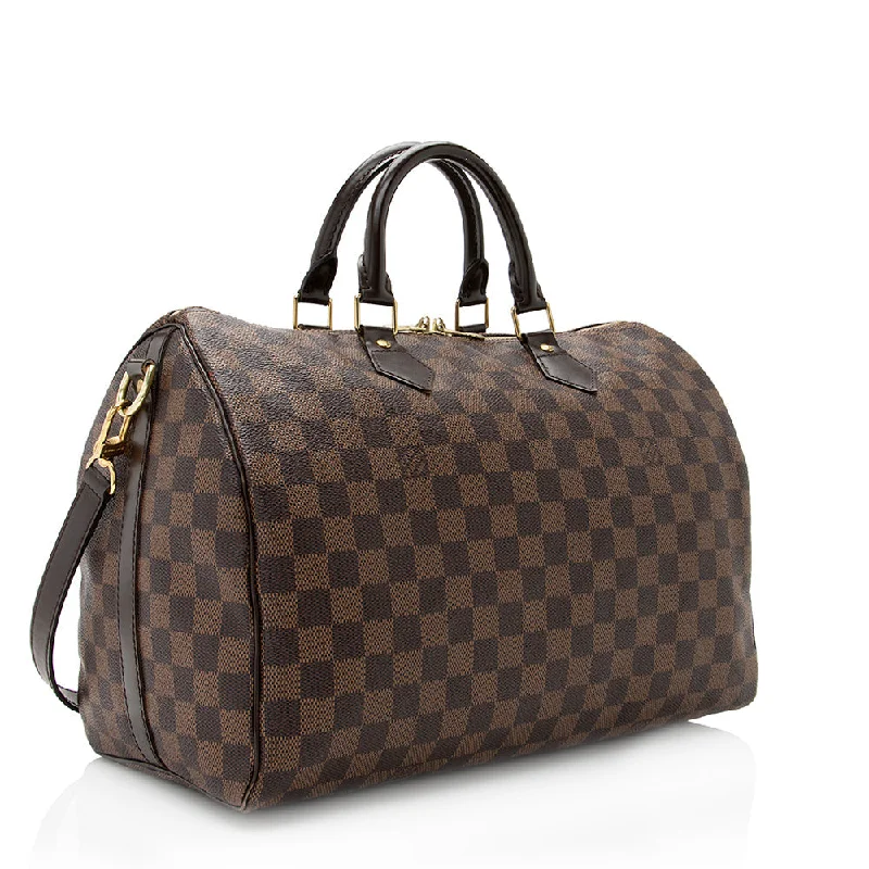 Louis Vuitton bags with a front - flap pocket for quick - access itemsLouis Vuitton Damier Ebene Speedy Bandouliere 35 Satchel (20751)