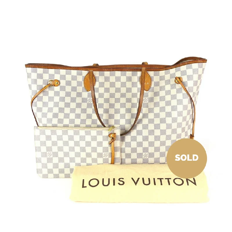 Ladies Louis Vuitton Petite Malle bags with a star - shaped charm for cutenessNeverfull GM Damier Azur Canvas Tote Bag with Pouch