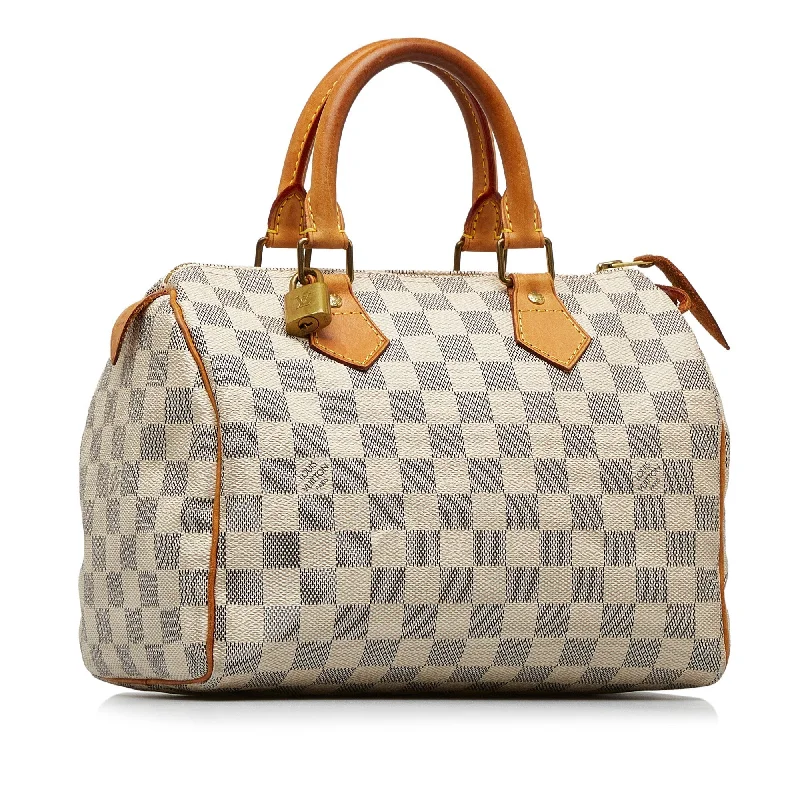 Louis Vuitton handbags with a beaded trim for a touch of glamourLOUIS VUITTON Damier Azur Speedy 25 Boston Bag