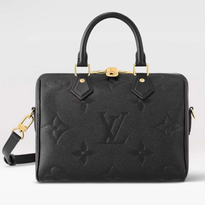 Louis Vuitton backpacks with a padded laptop compartment for travelLouis Vuitton Women Speedy Bandoulière 25 Handbag Black Embossed Supple Grained Cowhide Leather