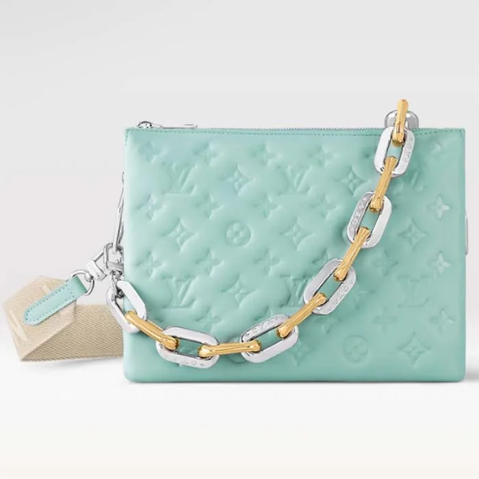 Louis Vuitton bags with a zip - around closure for enhanced securityLouis Vuitton LV Women Coussin PM Handbag Azure Blue Lambskin Calfskin