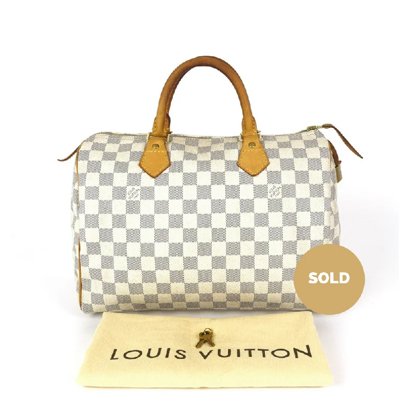 Louis Vuitton bags with a detachable mirror inside for on - the - go touch - upsSpeedy 30 Damier Azur Canvas City Handbag