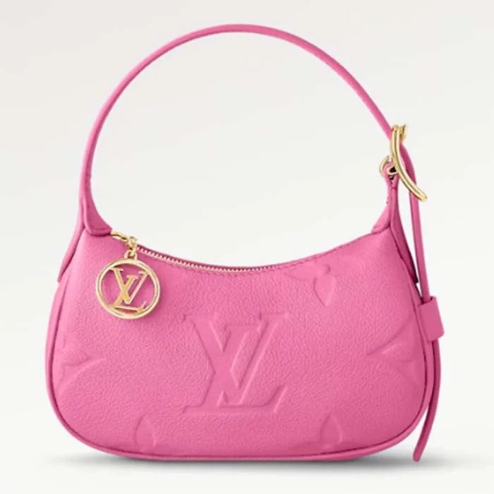 Louis Vuitton handbags with a metal - framed clasp for durabilityLouis Vuitton LV Women Mini Moon Pink Monogram Empreinte Embossed Supple Grained Cowhide Leather