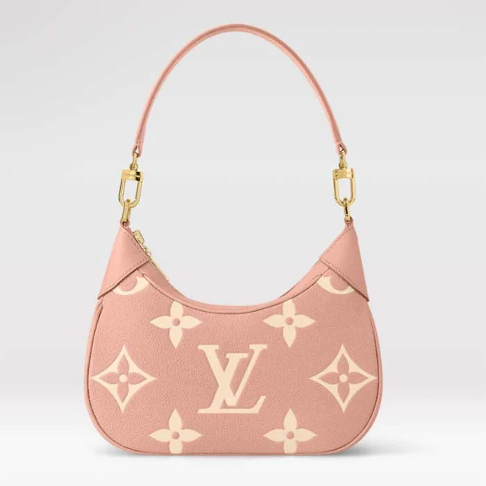 Louis Vuitton crossbody bags in a bold red color for a statementLouis Vuitton LV Women Bagatelle Mini Hobo Handbag Pink Embossed Grained Cowhide Leather