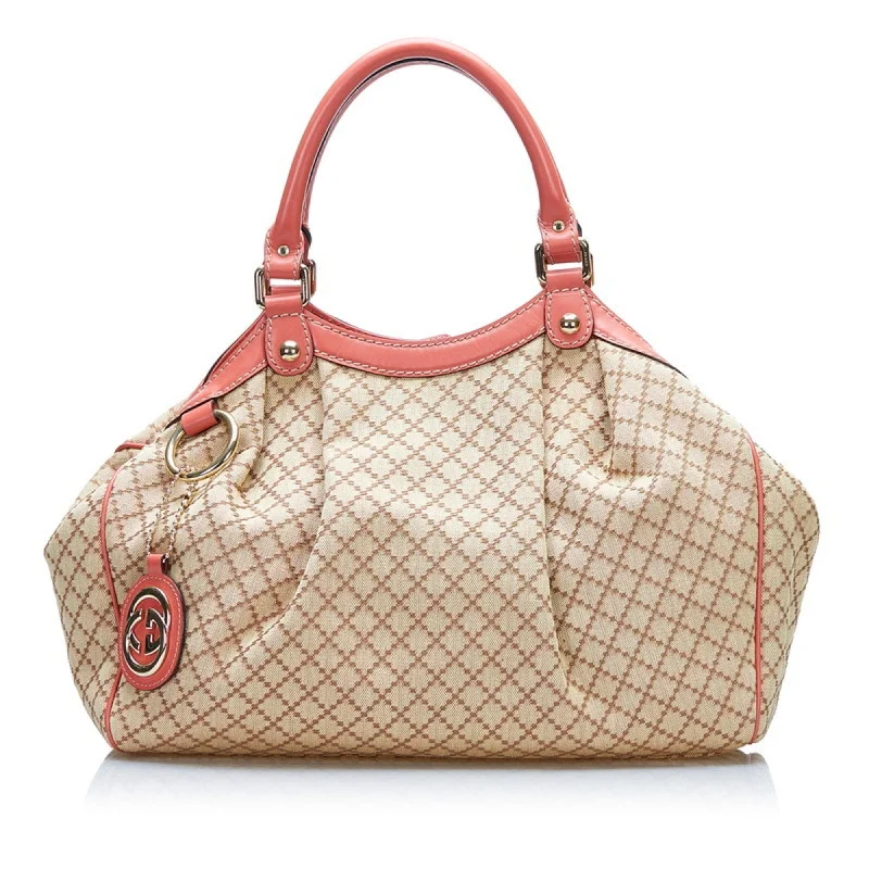 Women Gucci crossbody bags with a printed floral patternGucci Diamante Suki Handbag Tote Bag 211944 Beige Pink Canvas Leather Ladies Gucci