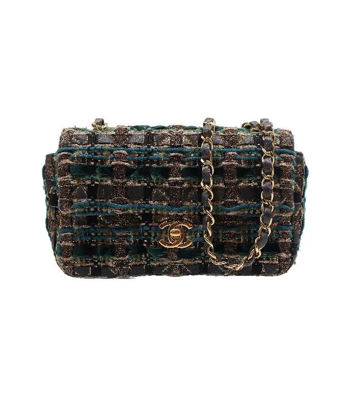 Chanel 19A gold blue tweed mini rectangular DXBS1477