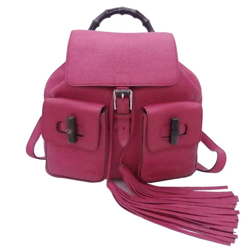 Women Gucci bags with a front - zip pocket for small itemsGucci rucksack backpack bamboo tassel magenta leather ladies 370833