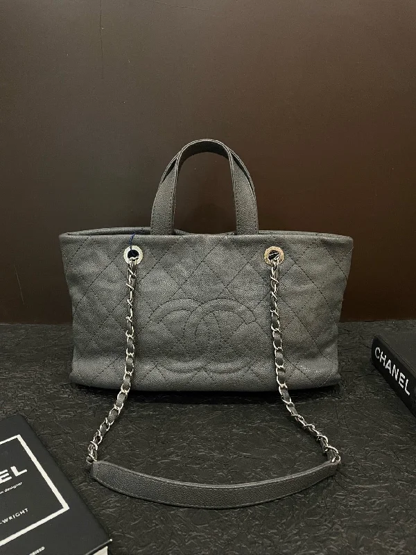 Chanel Caviar Leather Gray Tote Handbag Shoulder Bag