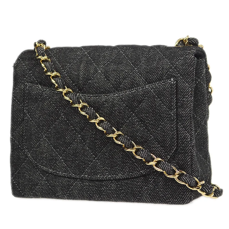 CHANEL 1997-1999 Classic Flap Mini Square 17 Black Denim 77473