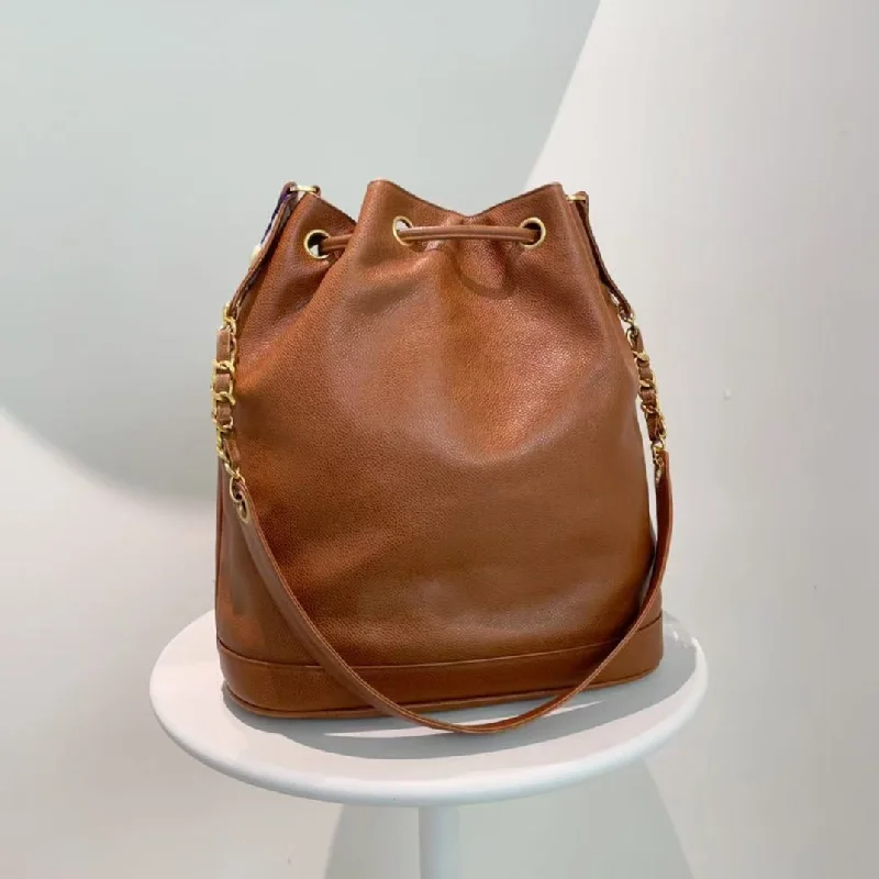 Chanel Vintage Brown Leather Drawstring Shoulder Bag 1994-1996