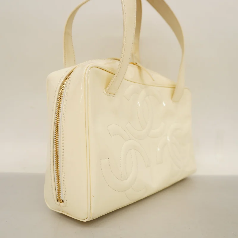 CHANEL  Triple Coco Women's Patent Leather Handbag Ivory