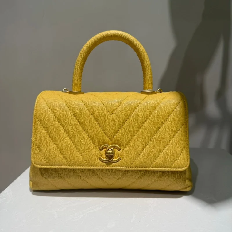 Chanel Coco Handle Yellow Caviar Leather Small Bag