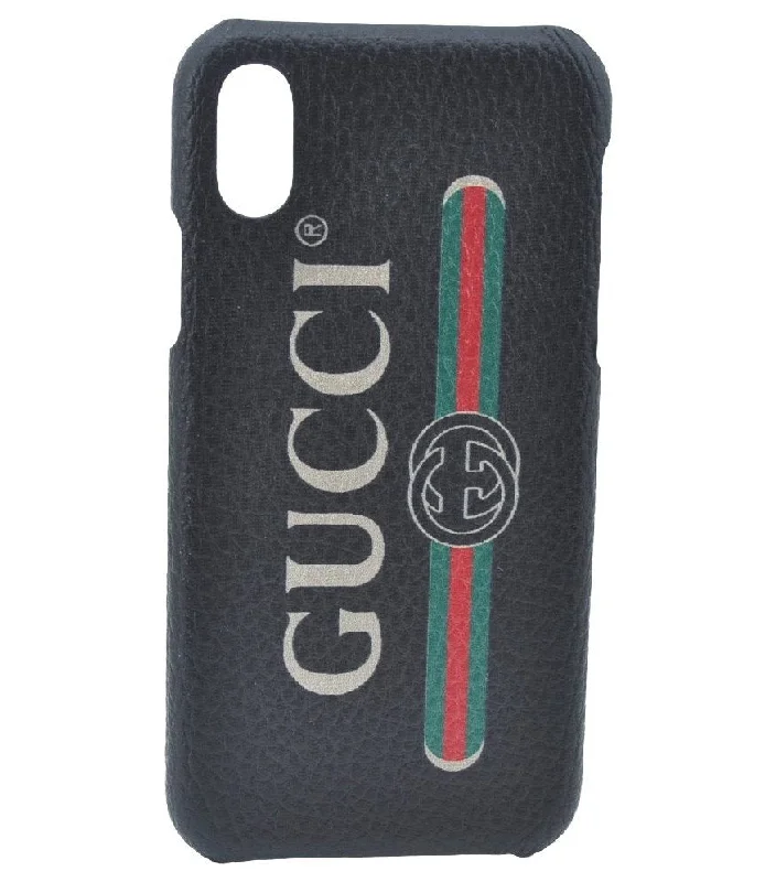 Women Gucci Sylvie bags with a detachable ribbon detailAuthentic GUCCI Web Sherry Line iPhone X Xs Case Leather 549080 Black K6614