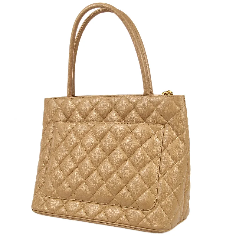 Chanel Medallion Tote Handbag Beige Caviar