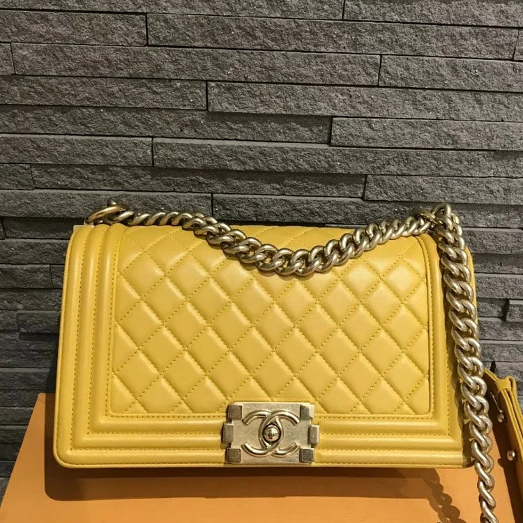 Chanel Leboy Medium Yellow Quilted Leather Chain Shoulder Bag