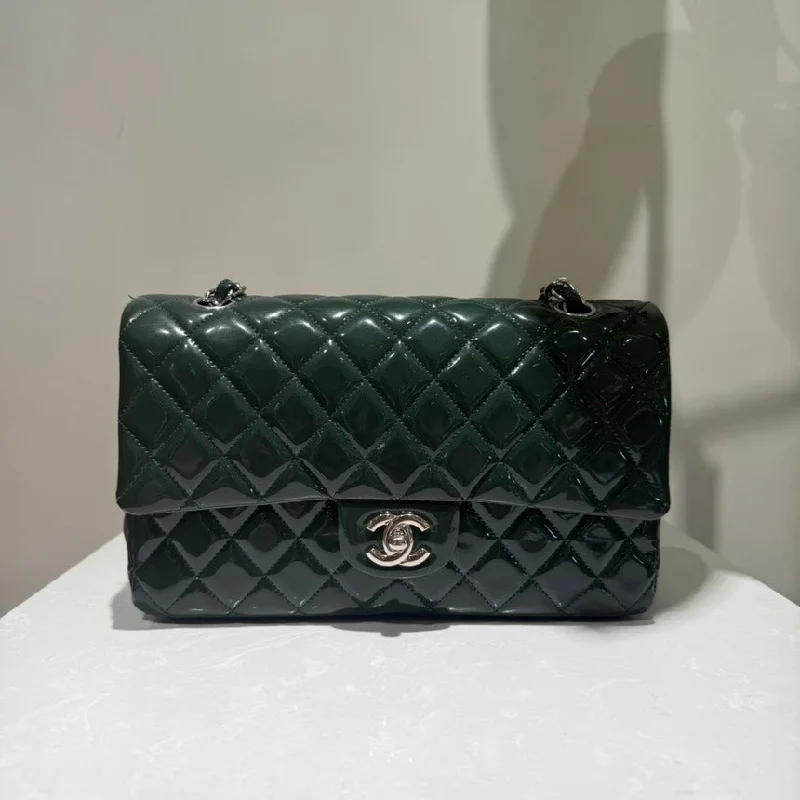 Chanel Classic Flap Green Patent Leather Medium Size