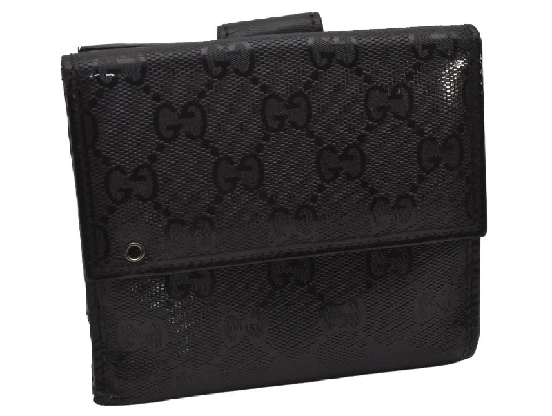 Women Gucci bags with a front - flap pocket for quick - access itemsAuthentic GUCCI GG Imprime Bifold Wallet Purse GG PVC Leather 212105 Black 8457I