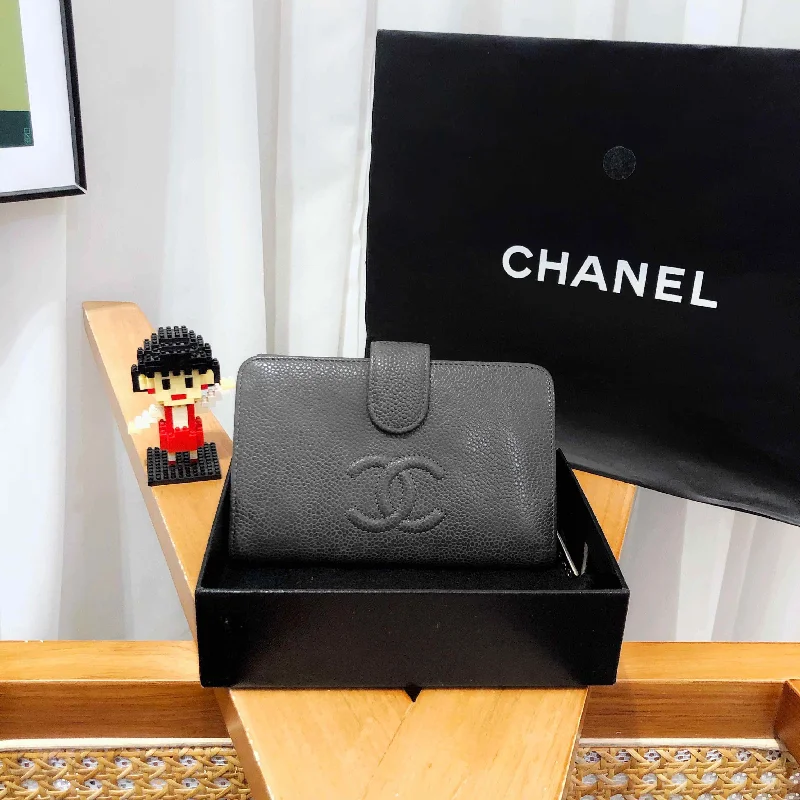 Chanel Black Caviar Leather Snap Wallet 2012 Medium