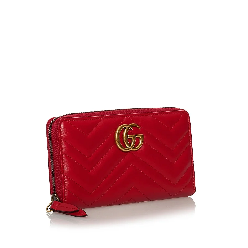 Women Gucci bags with a zip - around closure for securityGucci GG Marmont Matelasse Leather Zip Around Wallet (33565)