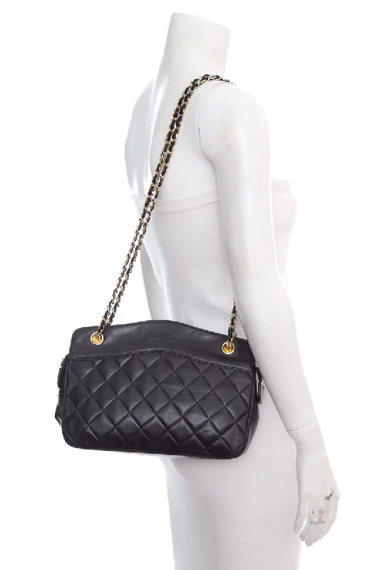 Chanel Vintage Black Quilted Medallion Zip Tote  Shoulder Bag