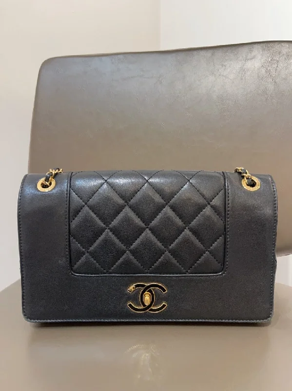 Chanel Black Quilted Leather Flap Bag Medium Size