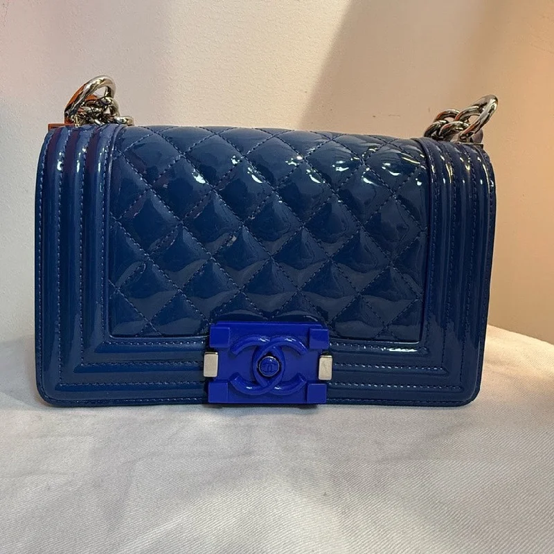 Chanel Leboy Blue Patent Quilted Chain Bag Medium