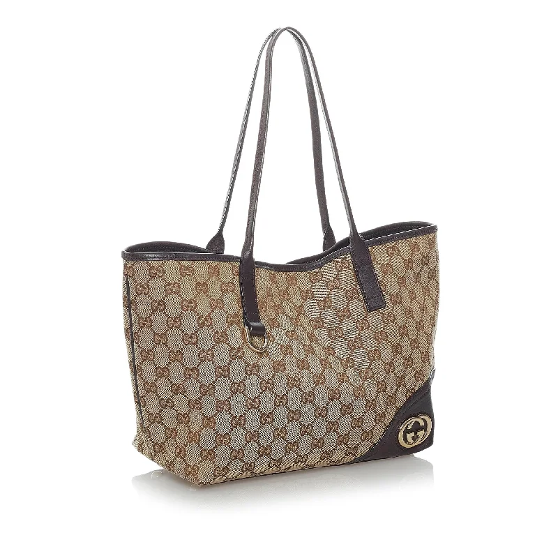 Women Gucci bags with a front - zip pocket for small itemsGucci GG Canvas New Britt Tote Bag (30429)