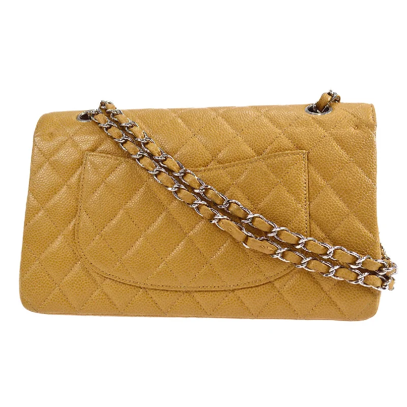 CHANEL 2000-2001 Classic Double Flap Medium SHW Beige Caviar 46370