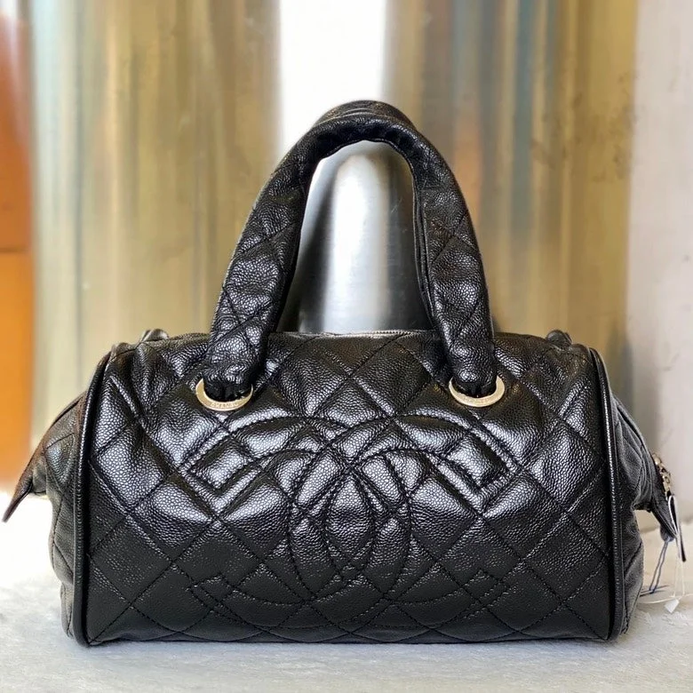 Chanel Black Bowling Ball Bag Quilted Leather Medium