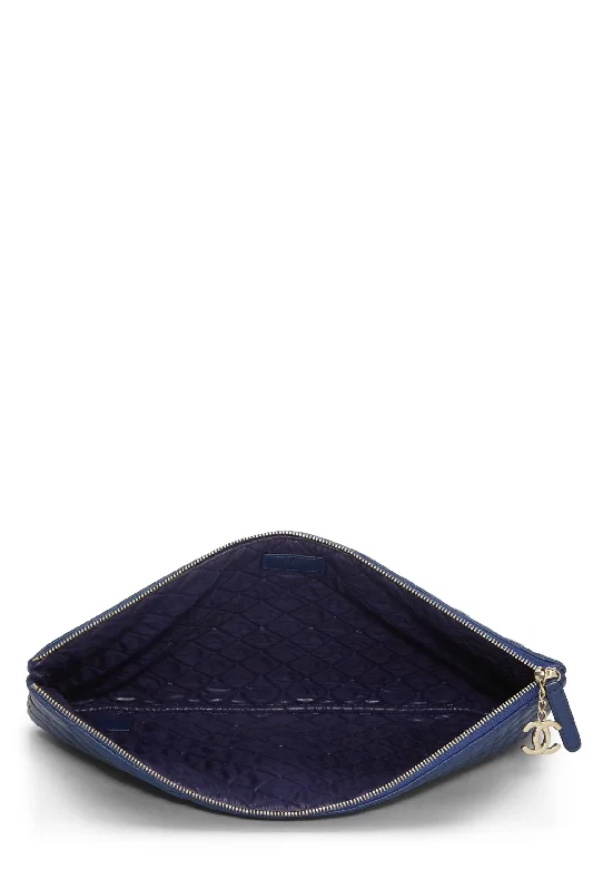 Chanel,  Blue Quilted Lambskin Pouch Large, Blue