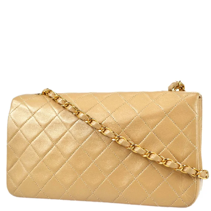 Chanel 1989-1991 Beige Lambskin Small Full Flap Bag