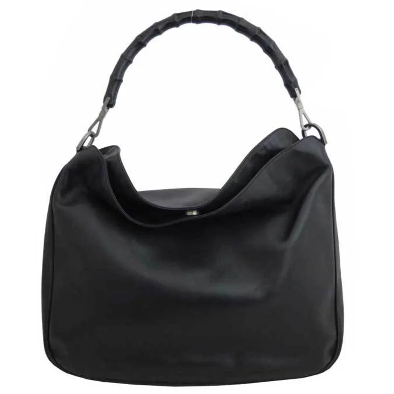 Ladies Gucci shoulder bags with a magnetic - closure flapGucci Shoulder Bag Bamboo Black Leather Ladies