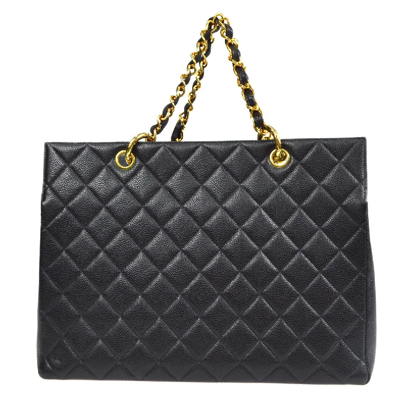 Chanel Chain Tote Handbag Black Caviar