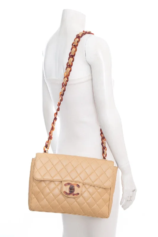 Chanel Vintage 1994/96 Beige Maxi Jumbo Flap Lambskin Handbag