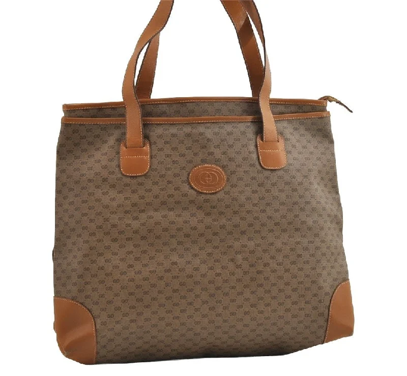 Ladies Gucci shoulder bags with a wide - width strapAuthentic GUCCI Vintage Micro GG PVC Leather Shoulder Tote Bag Brown Junk 8392I