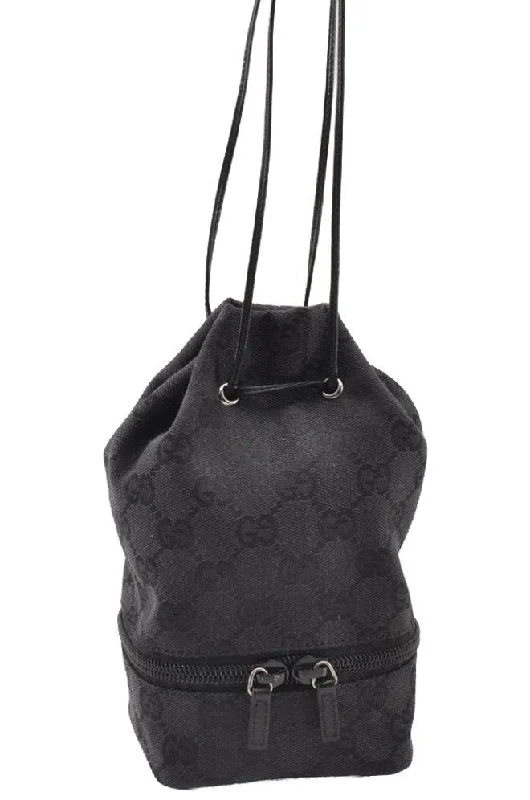 Gucci tote bags for women with a double - handle designAuthentic GUCCI Drawstring Pouch Purse GG Canvas Leather 0391054 Black 8448I