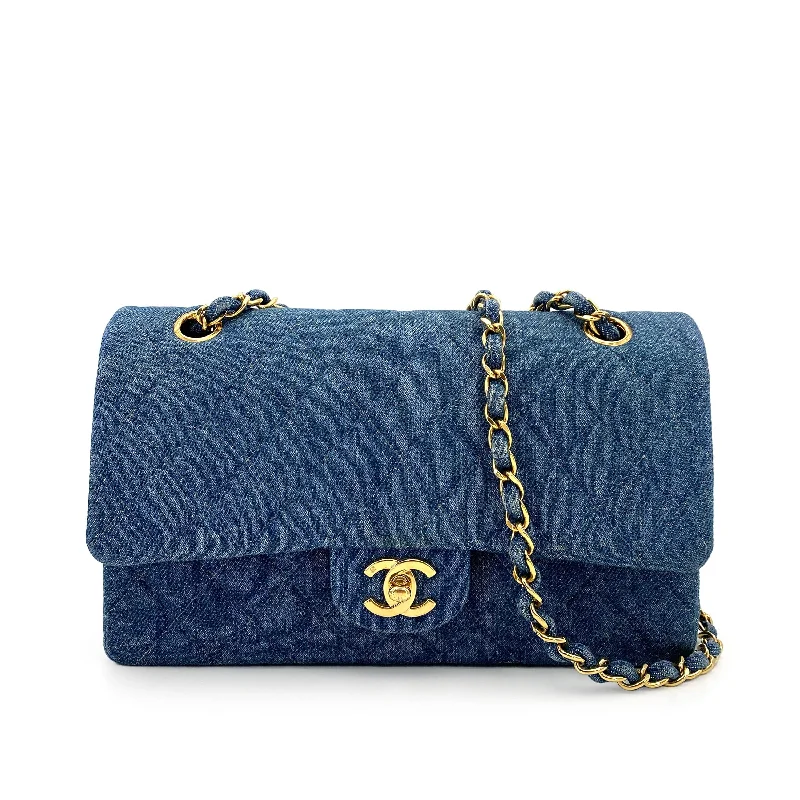 CHANEL VINTAGE CLASSIC FLAP MEDIUM CHAIN SHOULDER BAG BLUE DENIM 90245055