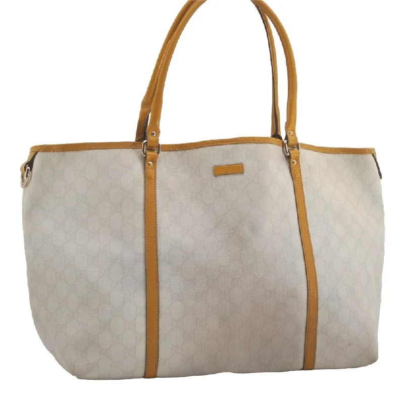 Ladies Gucci shoulder bags with a single - handle designAuthentic GUCCI Vintage Shoulder Tote Bag GG PVC Leather 197954 White 8511I