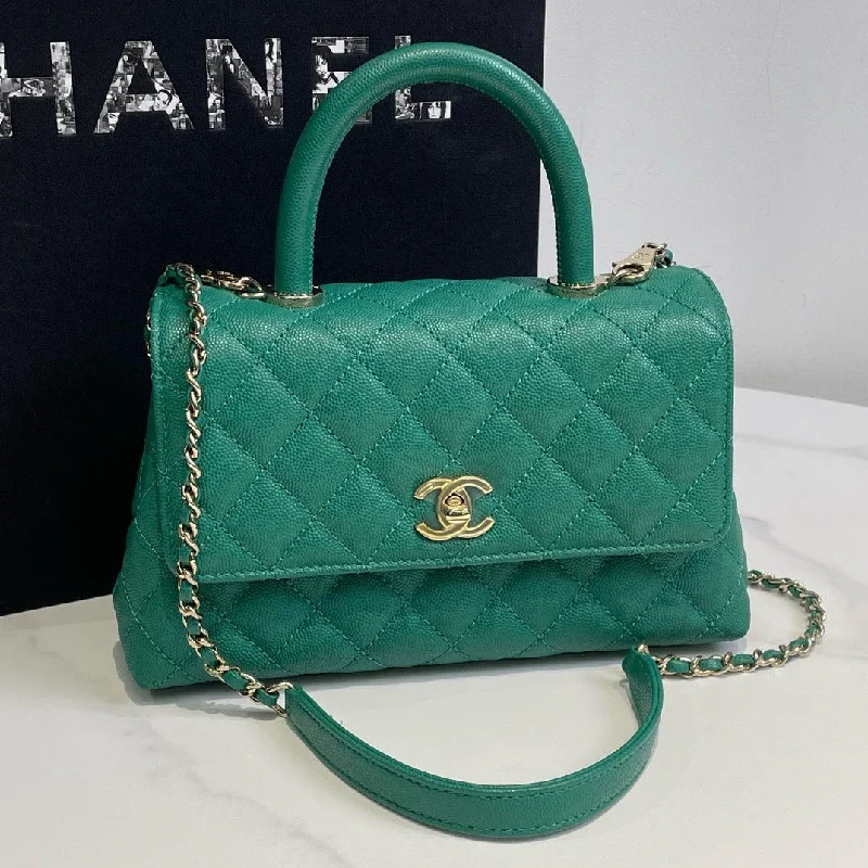 Chanel Coco Handle Small Green Caviar Leather Microchip Handbag