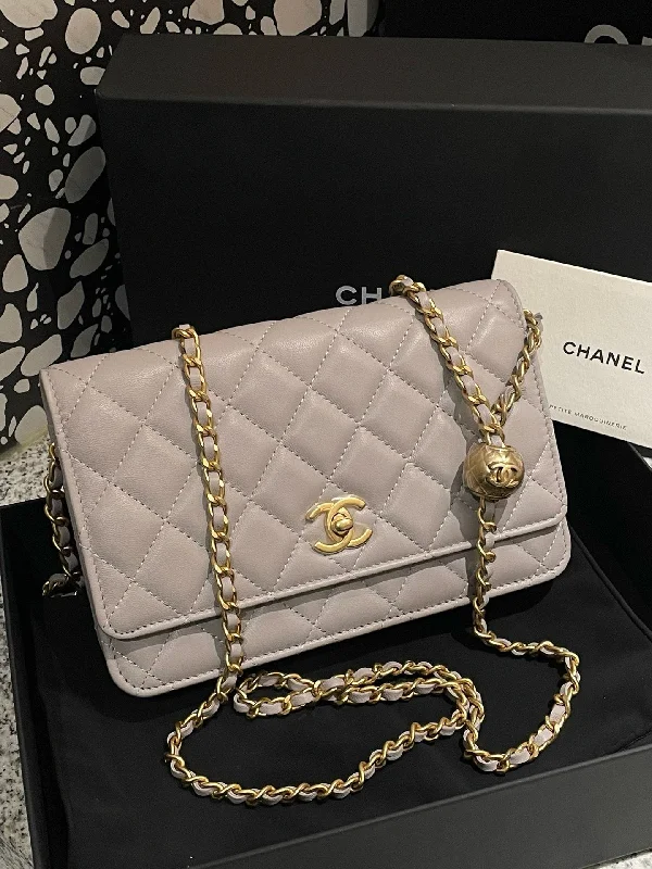 Chanel 22B Beige Quilted Leather WOC Adjustable Chain Microchip