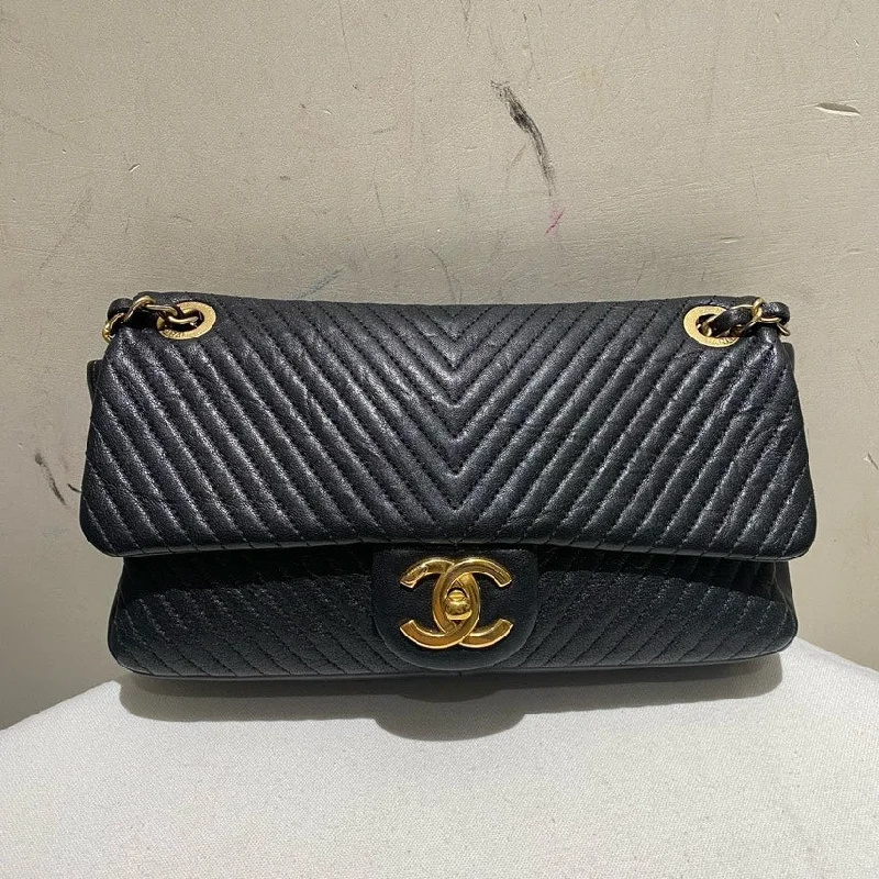 Chanel Black Chevron Leather CF Shoulder Bag Medium