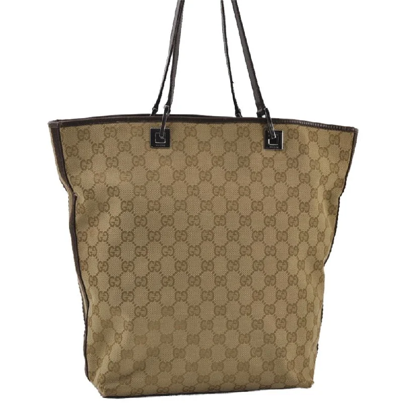 Gucci tote bags for women with a double - handle designAuthentic GUCCI Sherry Line Tote Bag GG Canvas Leather 31243 Beige 9658I