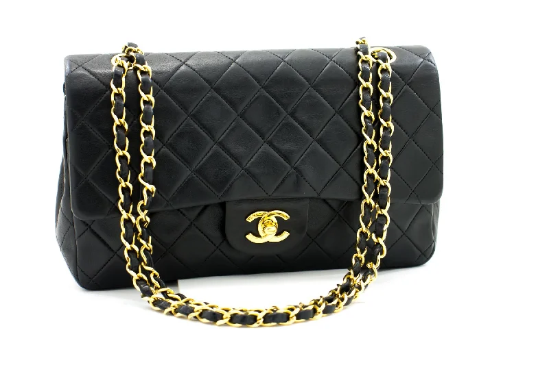 CHANEL 2.55 Double Flap Chain Shoulder Bag Black Lambskin Handbag