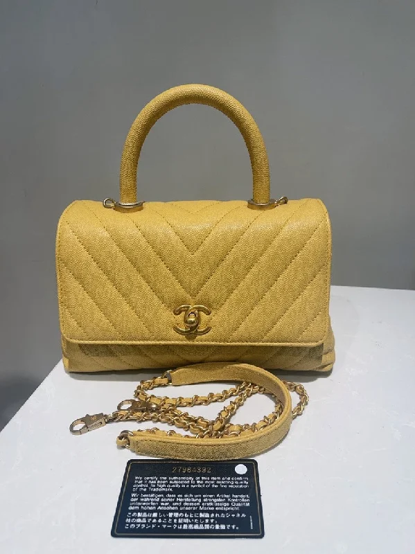 Chanel Coco Handle Chevron Yellow Small Handbag