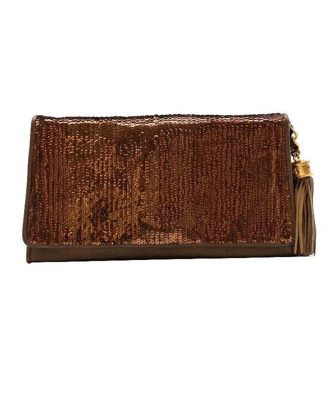 CHANEL Sequin Clutch Bag Leather Bronze CC - DXBV0403