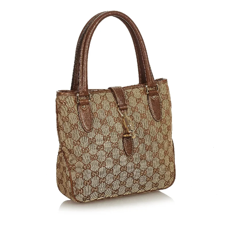 Women Gucci bags with a chain - link trim and a leather bodyGucci GG Canvas New Jackie Handbag (26352)