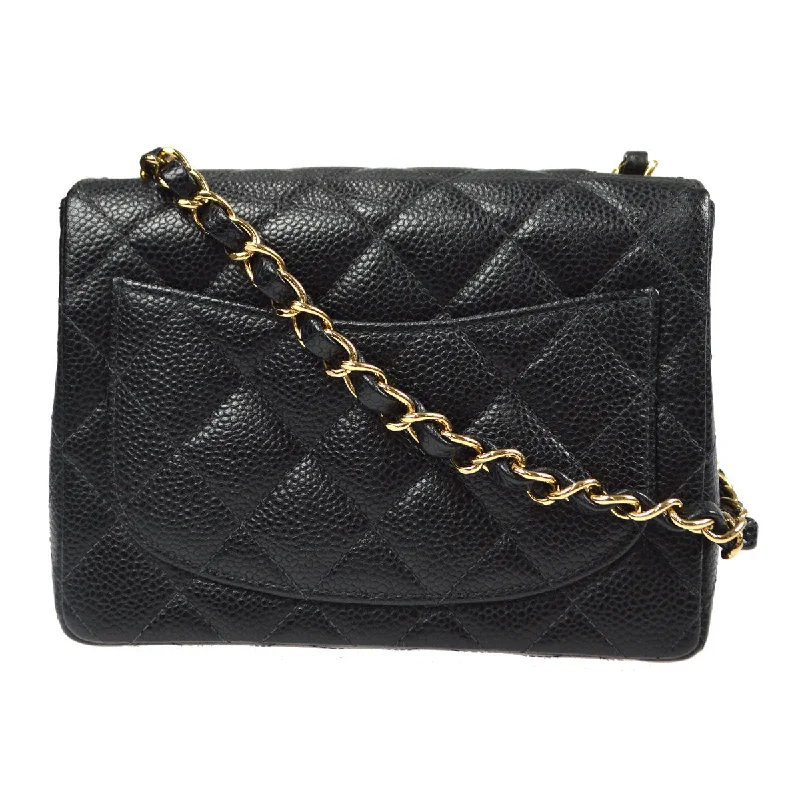 CHANEL 2003-2004 Classic Flap Mini Square 17 Black Caviar 78316