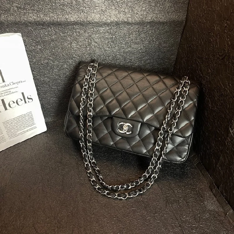 Chanel Black Jumbo Bag 30cm Silver Chain Quilted Flap