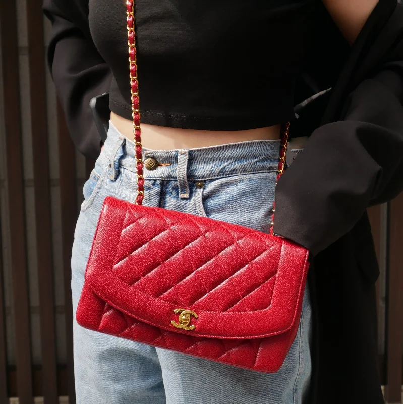 Chanel 1994-1996 Red Caviar Medium Diana Flap Bag